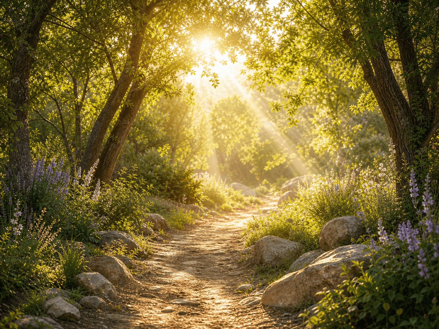 Camino natural con luz para representar renovación energética de situaciones